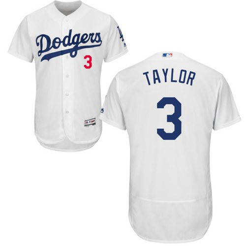 Dodgers #3 Chris Taylor White Flexbase Authentic Collection Stitched MLB Jersey - Click Image to Close